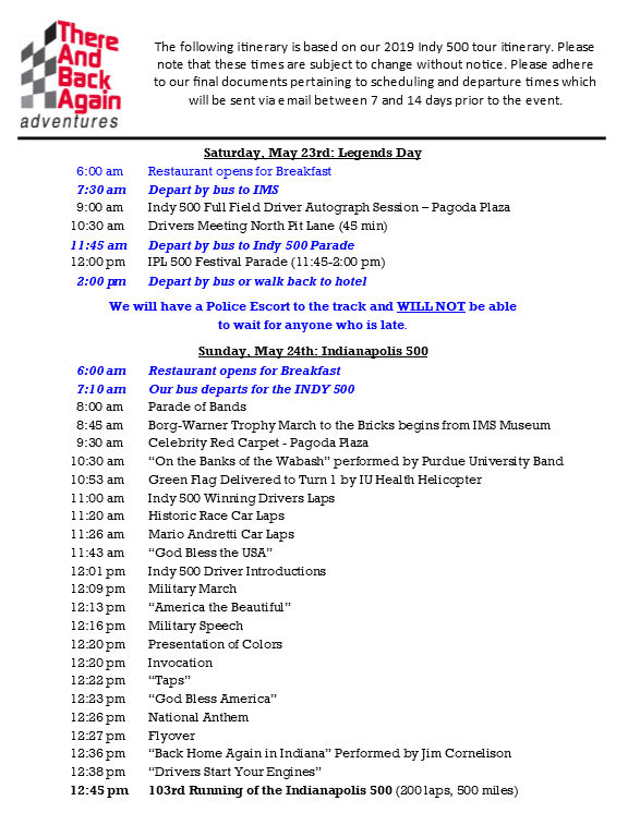 Indy 500 Parade Seating Chart